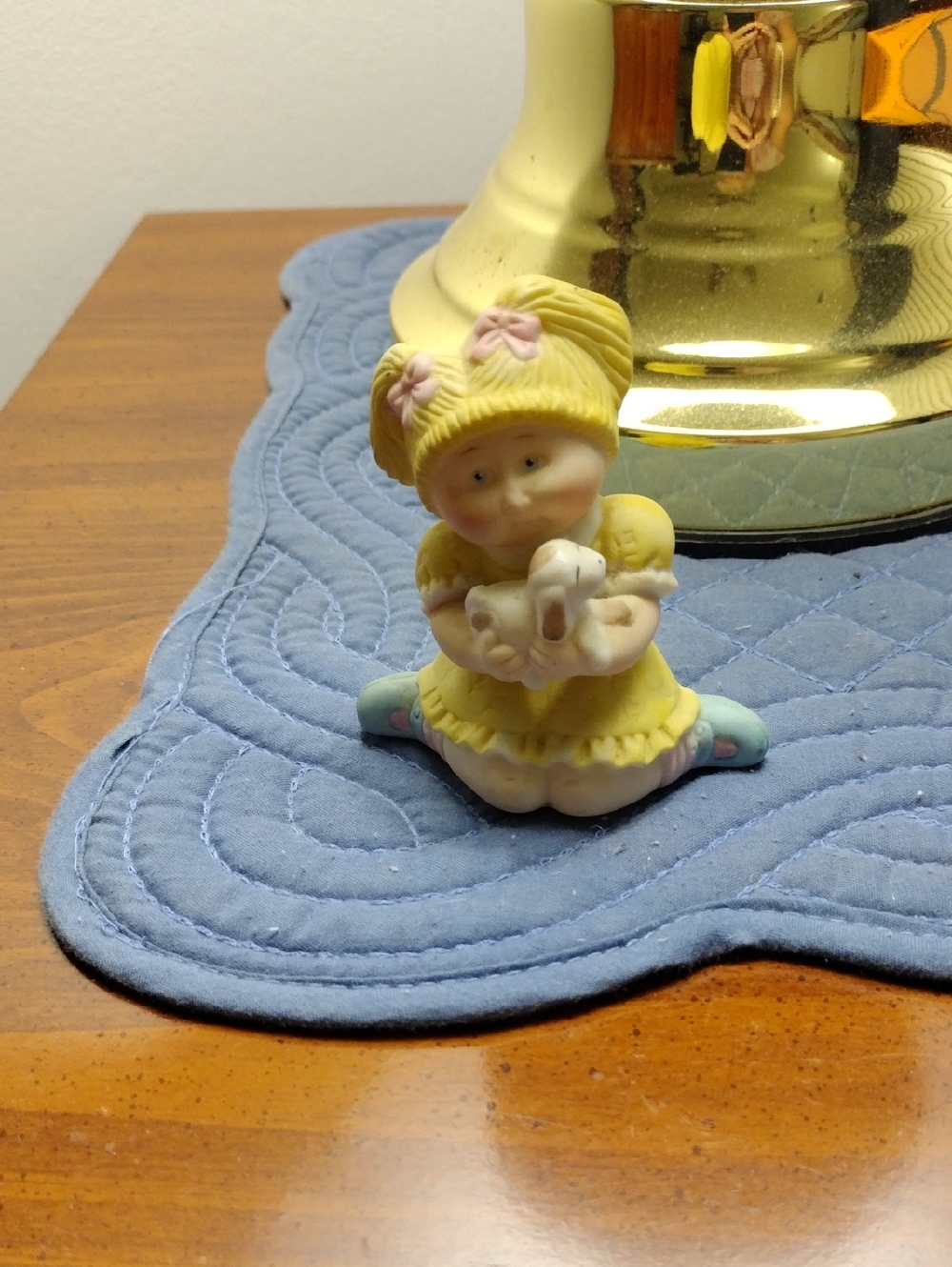 Cabbage Patch Kid Vintage Porcelain Girl Figurine Yellow Dress Holding Dog 1984